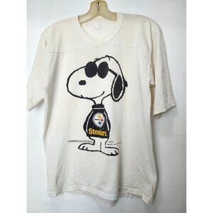 Vintage 1971 Snoopy Steelers T-Shirt Single Stitch White Size S Read